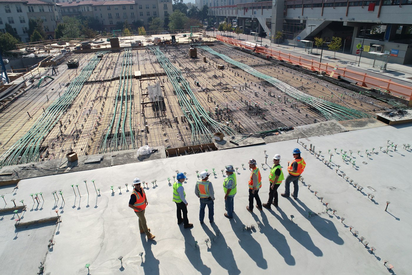 Maintenance and construction team on a building rooftop