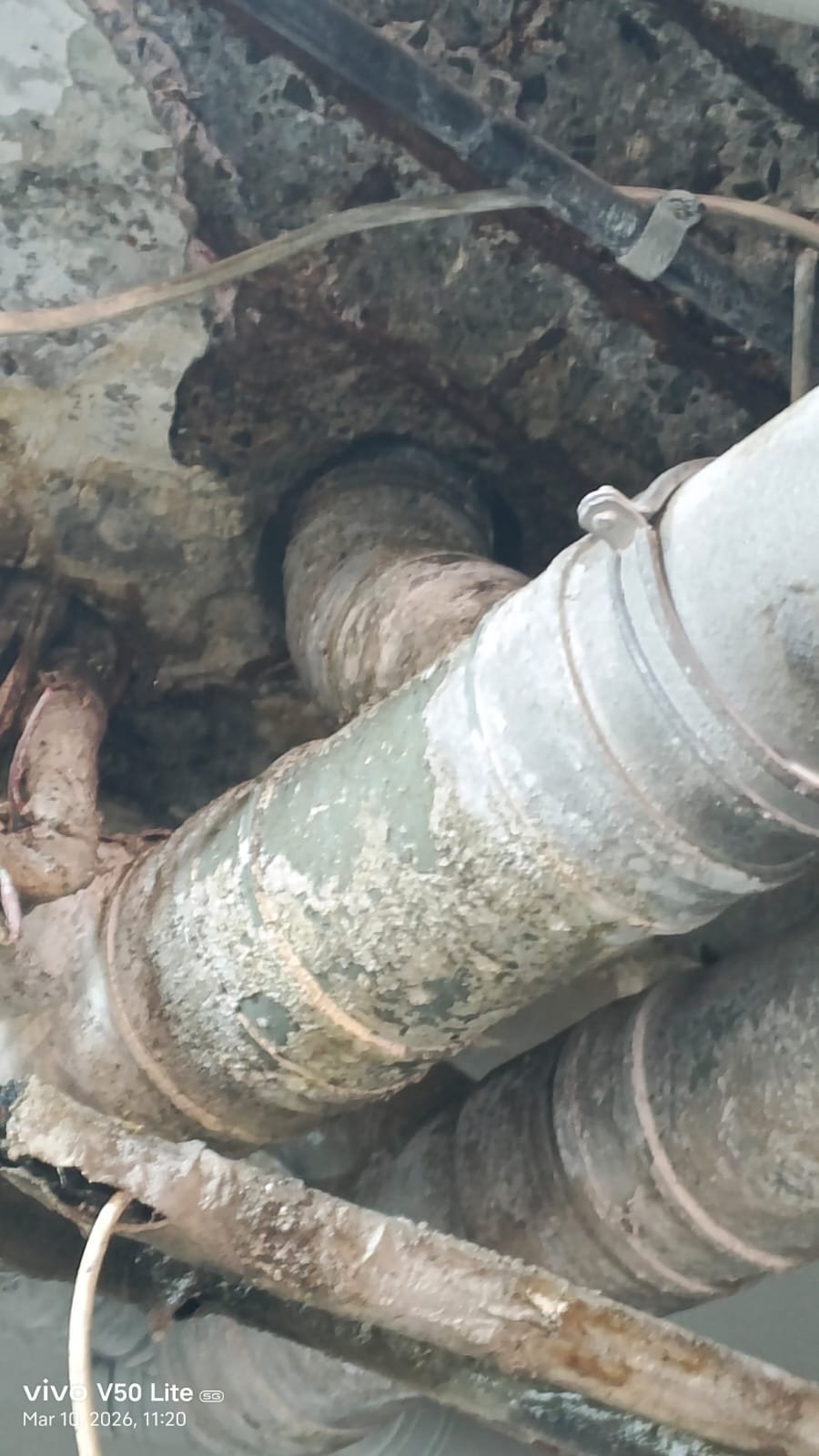 Blocked drain pipe with debris
