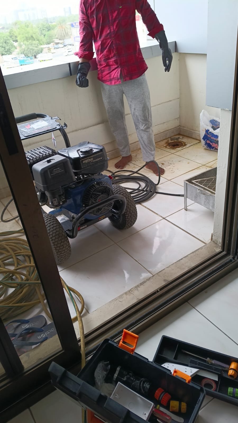Drain jetting in progress