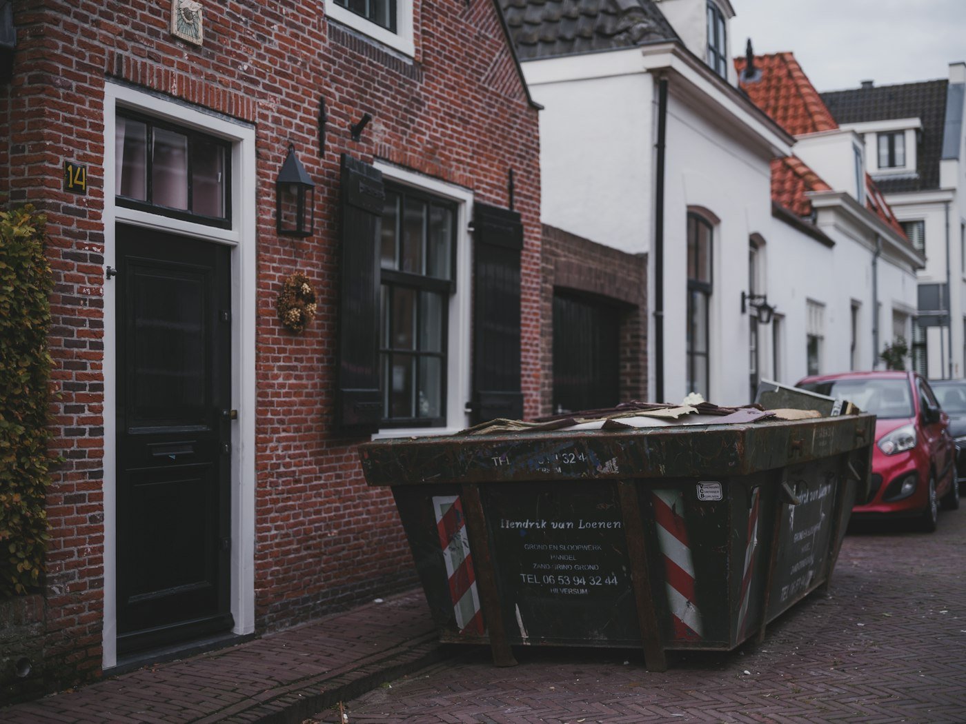 Waste skip placed outside a building